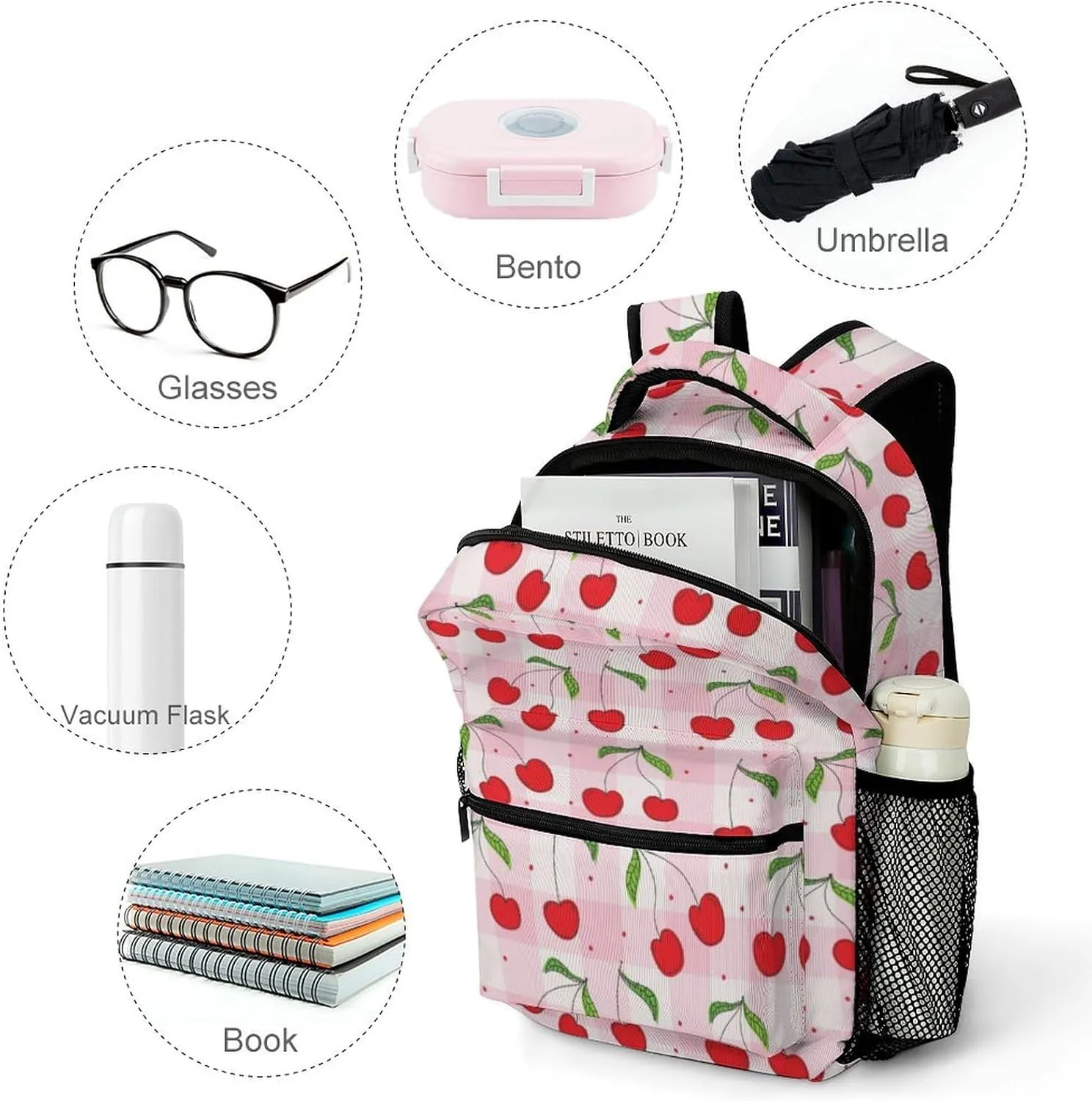 17 Inch Backpack Pattern Of The Cherry Laptop Backpack Shoulder Bag School Bookbag Casual Daypack