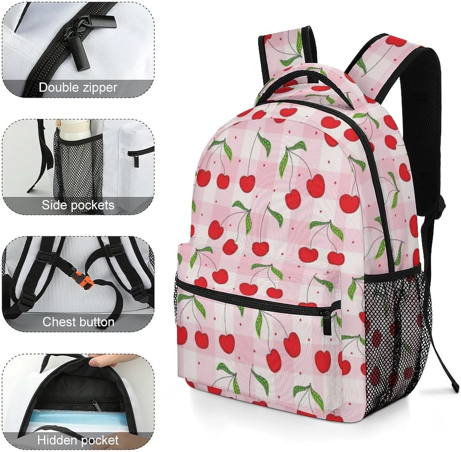 17 Inch Backpack Pattern Of The Cherry Laptop Backpack Shoulder Bag School Bookbag Casual Daypack