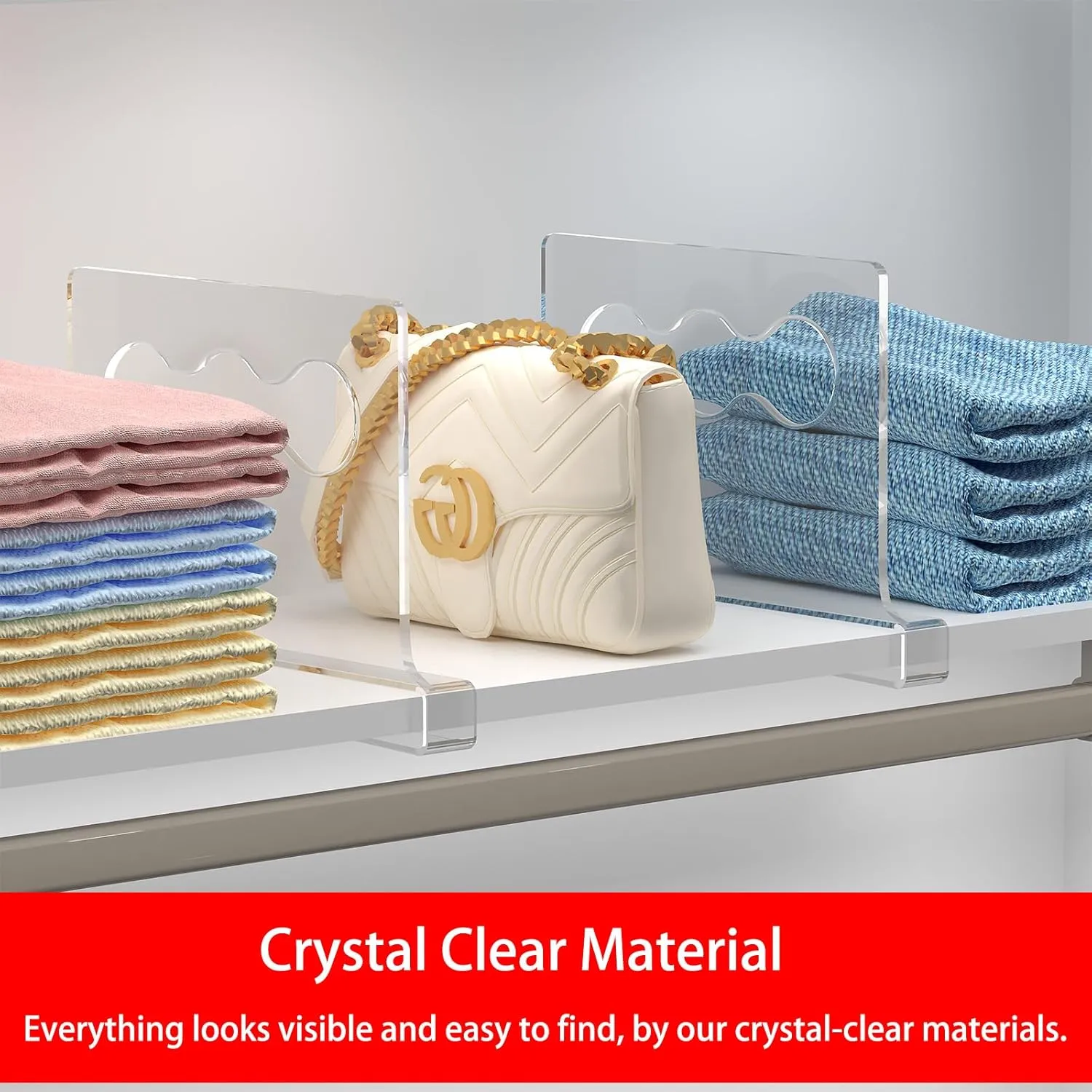 8 Pcs Clear Shelf Dividers, Closet Vertical Purse Organizer for Closet, for Handbags, Clutches, Clothes, Towels, Shelf Dividers for Closet Organization Wooden Shelves for Bedrooms, Kitchens and Office