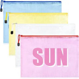 Aileam 4PCS Beach Makeup Bags SPF Cosmetic Bags for Women Girls Summer Varsity Zipper Pouch Clear Waterproof Beach Toiletry Organizer Trendy PVC Makeup Bag for Travel Sandproof Essential