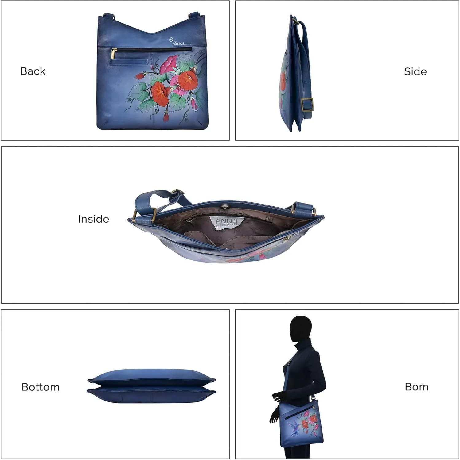 Anna by Anuschka Hand Painted Leather Women's V Top Large Crossbody