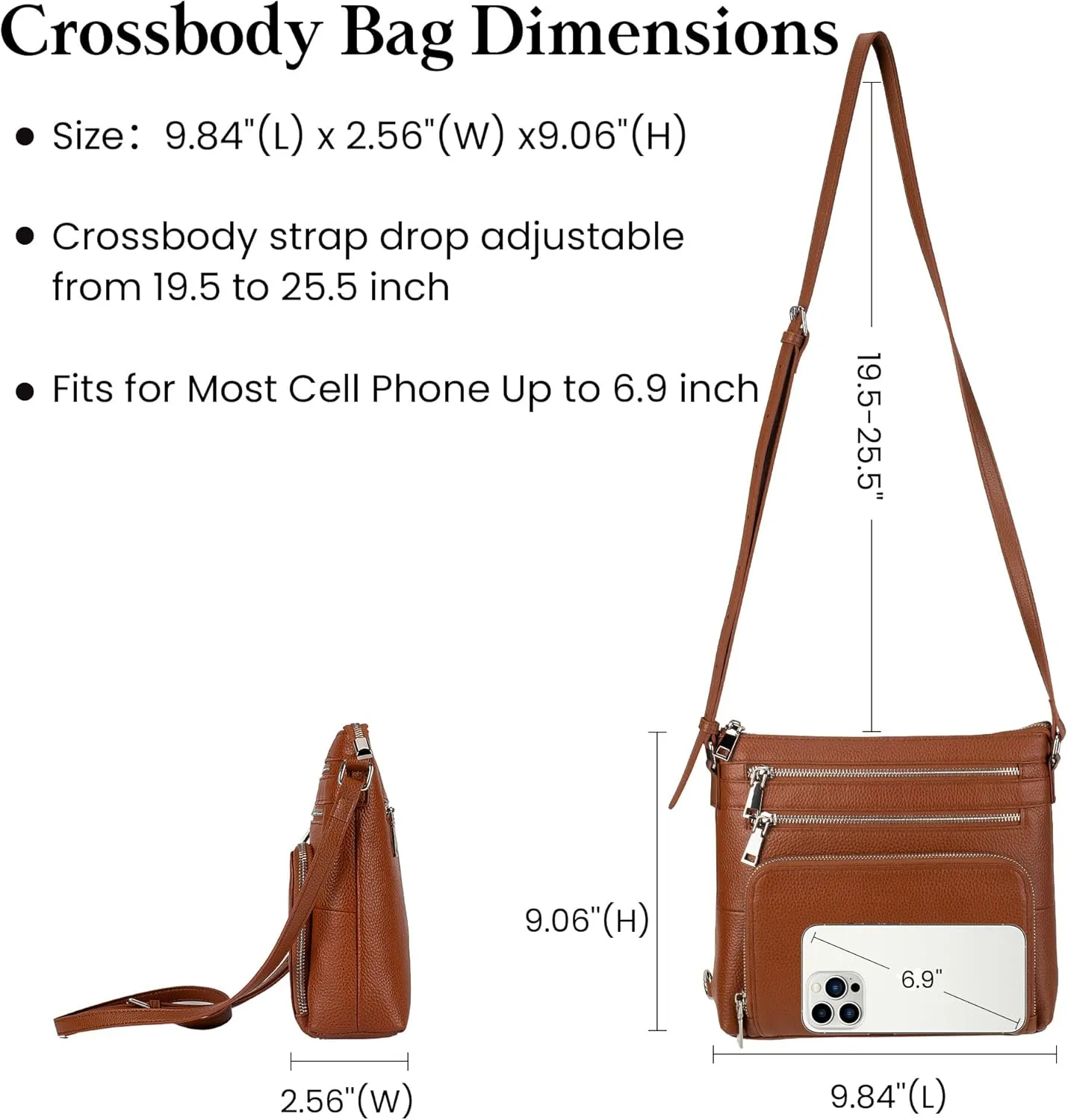 befen Genuine Leather Crossbody Bags for Women, Lightweight Medium Anti-Theft Shoulder Purse with Built in RFID Wallet