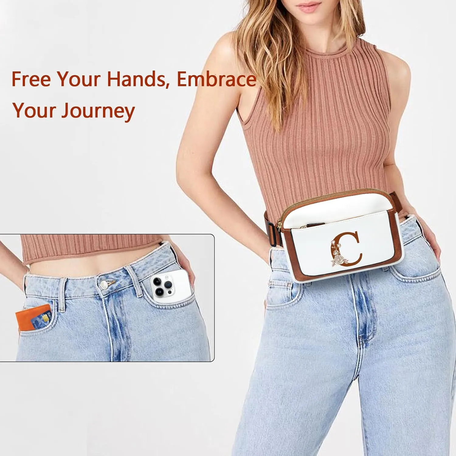 Birthday Gifts for Women, Bridesmaid Graduation Teacher Gifts, Initial Fanny Pack Belt Bag Small Crossbody Bags, Personalized Gift for Mom Her Grandma,C