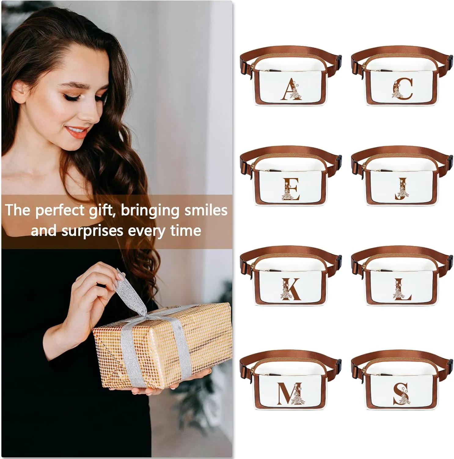 Birthday Gifts for Women, Bridesmaid Graduation Teacher Gifts, Initial Fanny Pack Belt Bag Small Crossbody Bags, Personalized Gift for Mom Her Grandma,C