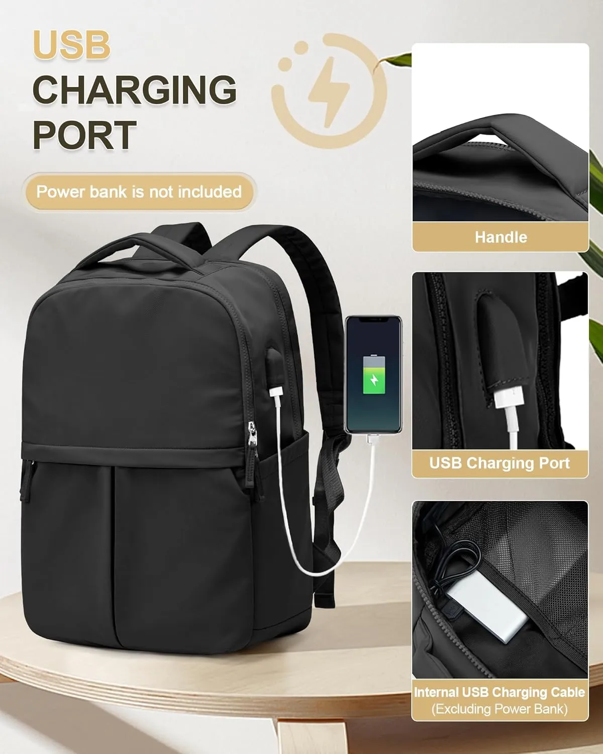 Black Laptop Backpack for Women & Men - Lightweight Gym Work & Travel Backpack with Laptop Compartment