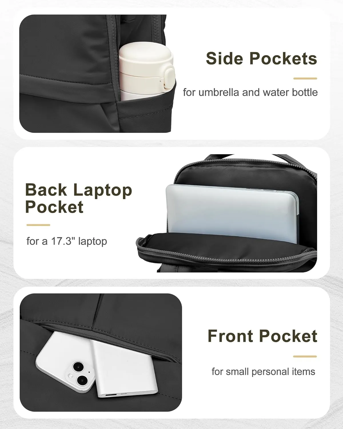 Black Laptop Backpack for Women & Men - Lightweight Gym Work & Travel Backpack with Laptop Compartment