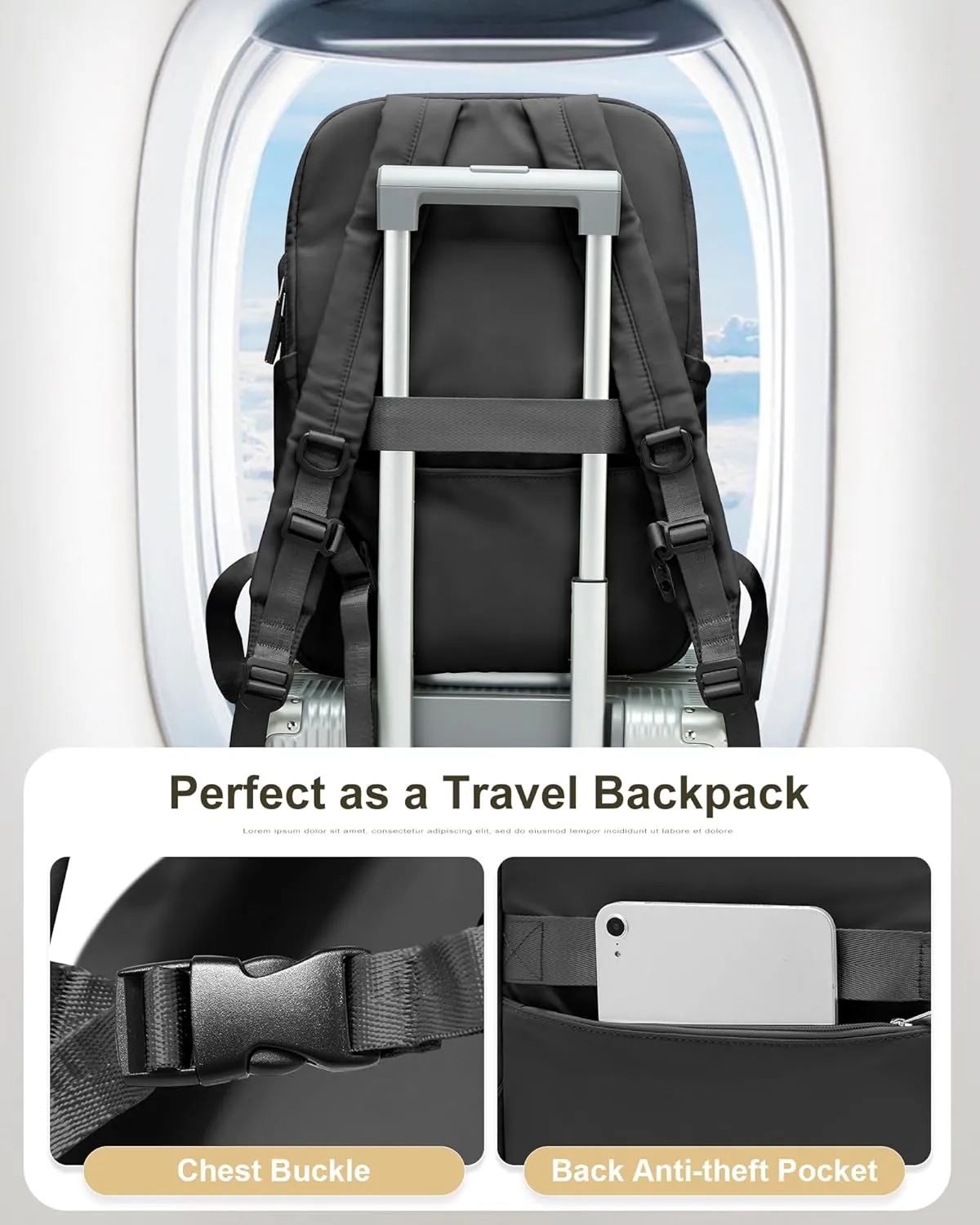 Black Laptop Backpack for Women & Men - Lightweight Gym Work & Travel Backpack with Laptop Compartment