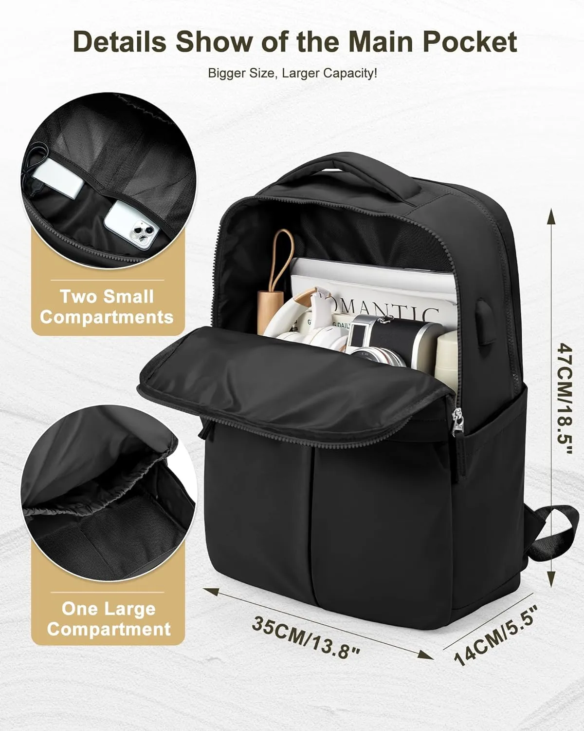 Black Laptop Backpack for Women & Men - Lightweight Gym Work & Travel Backpack with Laptop Compartment