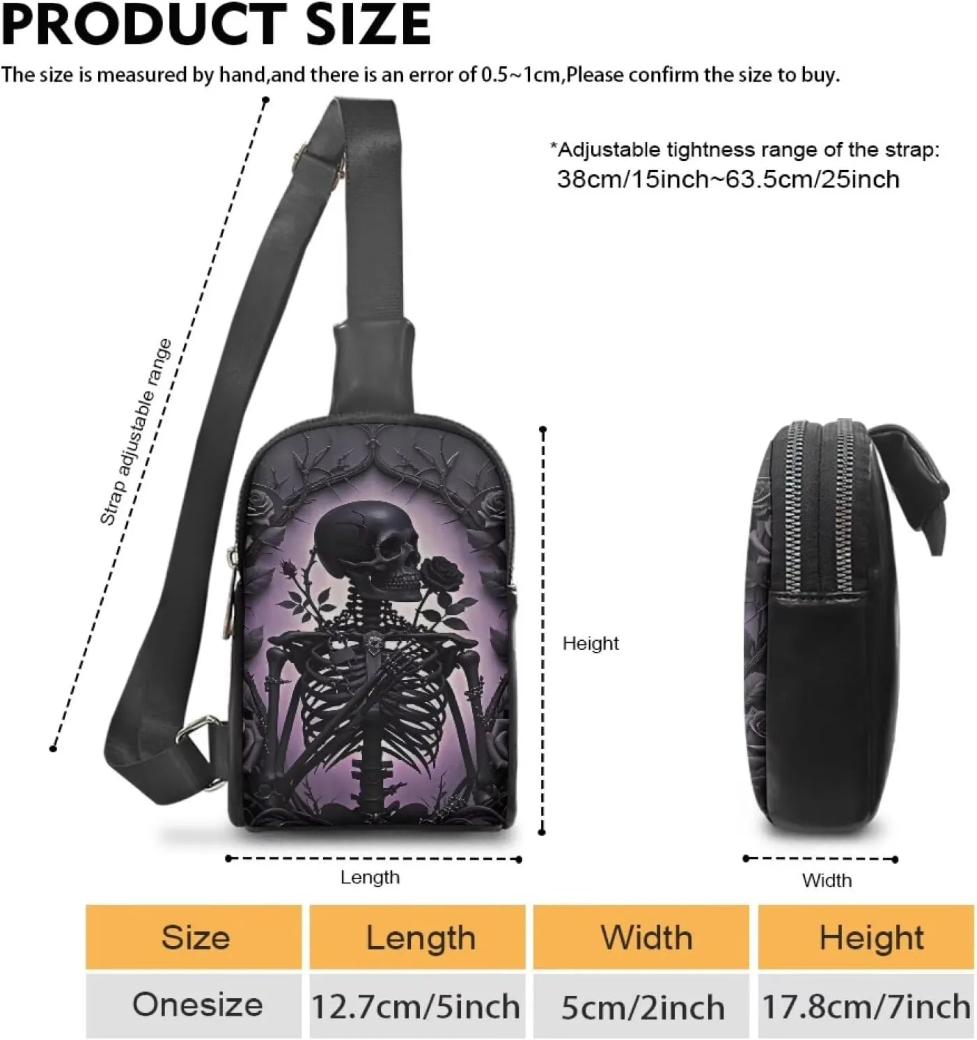 Black Skeleton Waist Pack Bag Fanny Pack for Women, Dark Rose Thorn PU Leather Antitheft Crossbody Bag for Women Travel Sling Bag, Purple