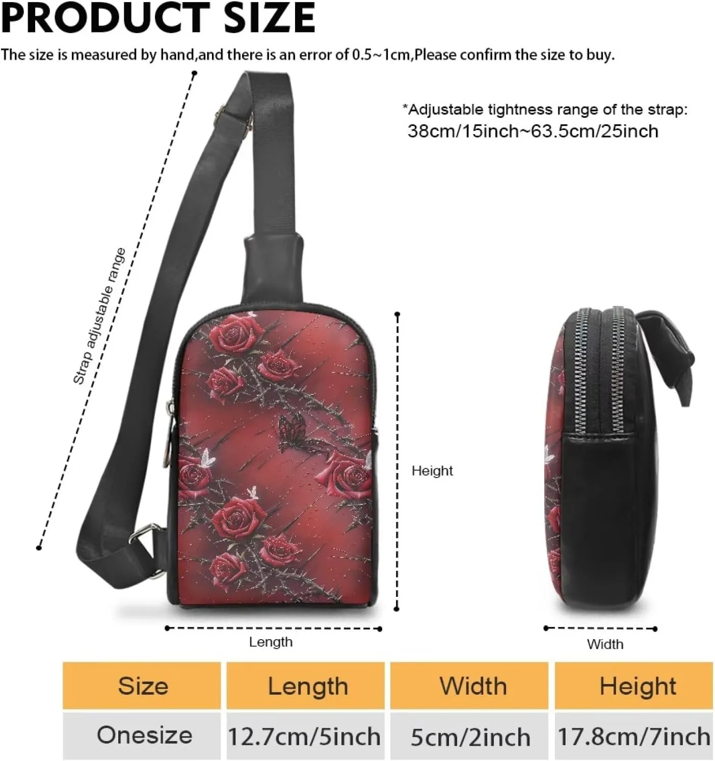 Bloody Red Rose Thorn Sling Backpack Chest Pack for Women, Bright Rose Flowers PU Leather Zipper Crossbody Fanny Pack for Daily Shopping Travel