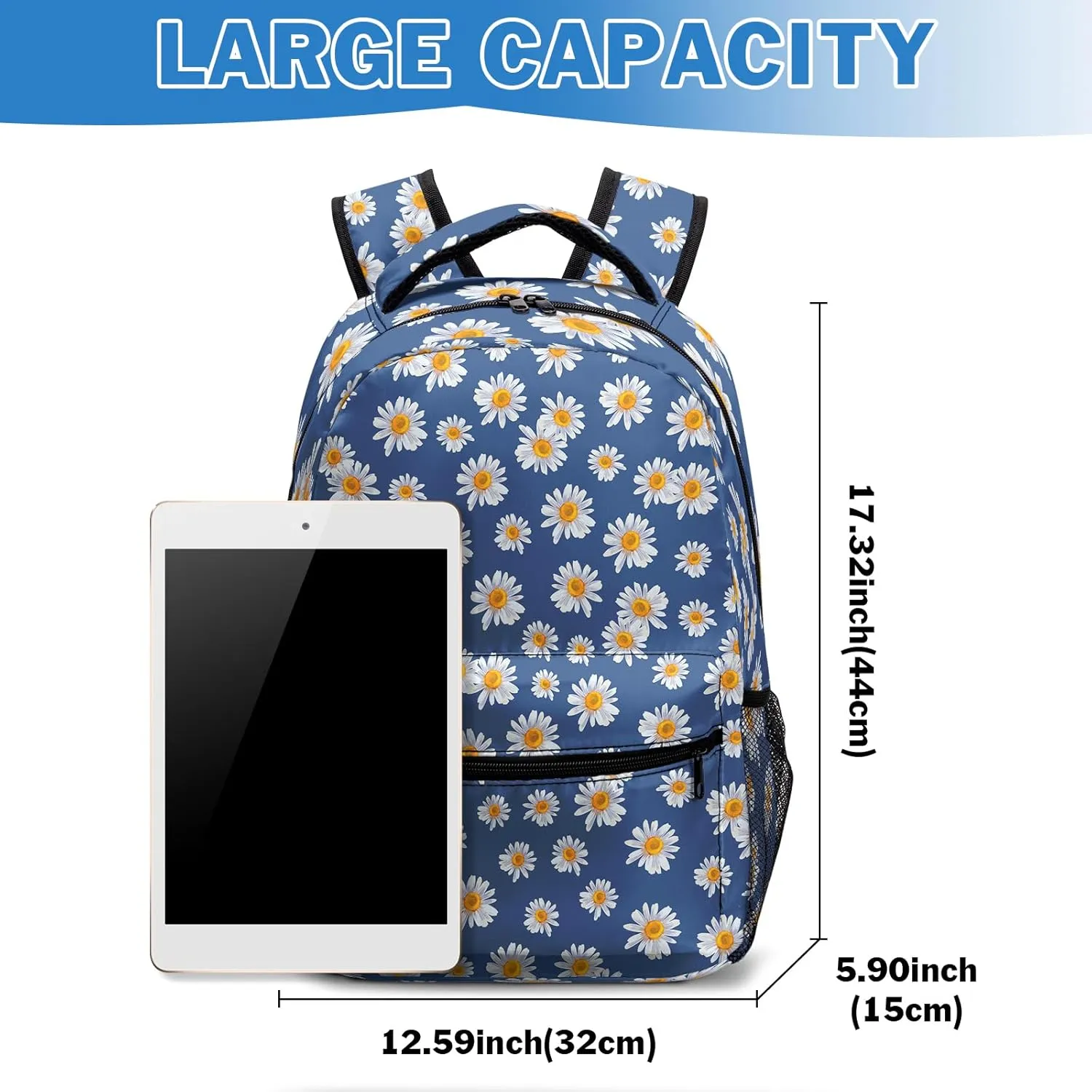 Blue Daisy Backpack for Girls Daisies Prints Kids Bookbag Elementary Primary Middle School Bag Lightweight Casual Students Backpacks for Kindergarten Preschool