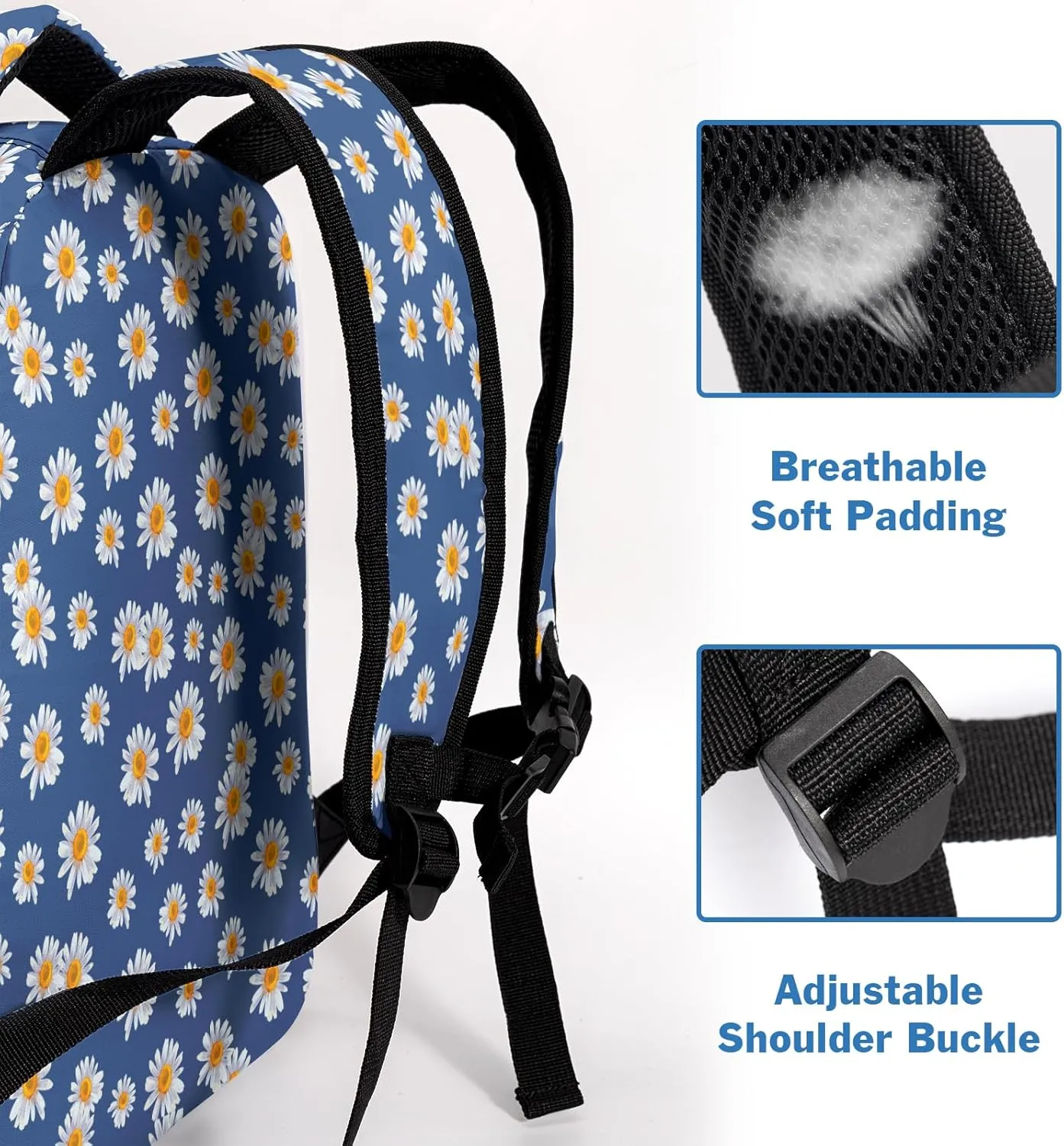 Blue Daisy Backpack for Girls Daisies Prints Kids Bookbag Elementary Primary Middle School Bag Lightweight Casual Students Backpacks for Kindergarten Preschool