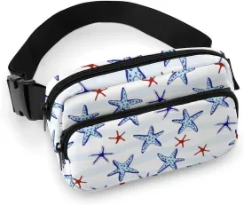 Blue Red Starfish Fanny Pack Belt Bag with Adjustable Strap Ocean Pattern Waist Packs Small Pouch Crossbody Bags for Hiking Running Cycling Traveling