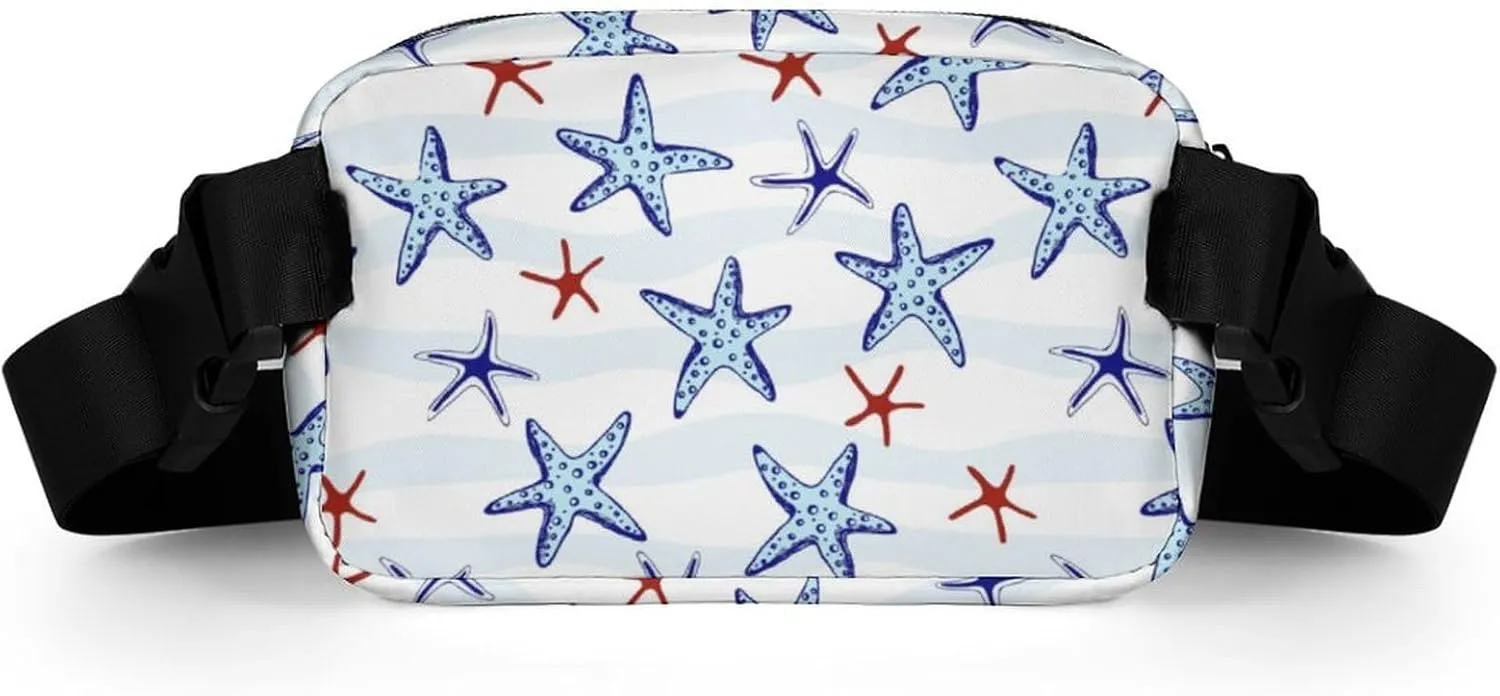 Blue Red Starfish Fanny Pack Belt Bag with Adjustable Strap Ocean Pattern Waist Packs Small Pouch Crossbody Bags for Hiking Running Cycling Traveling