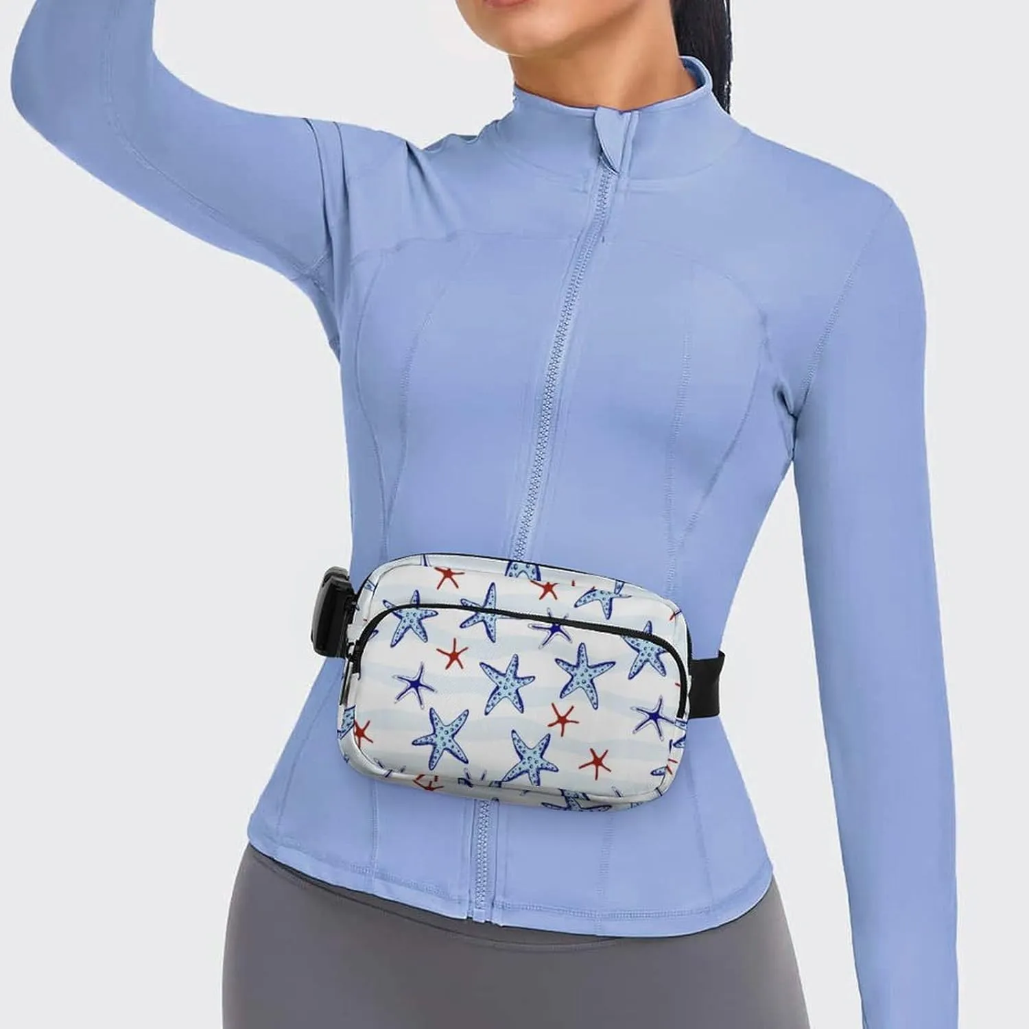 Blue Red Starfish Fanny Pack Belt Bag with Adjustable Strap Ocean Pattern Waist Packs Small Pouch Crossbody Bags for Hiking Running Cycling Traveling