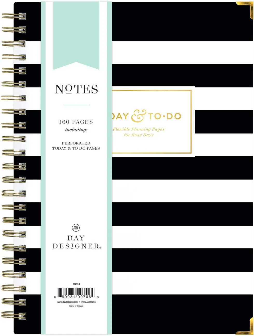 Blue Sky Day Designer for Today To-Do Notebook, 160 Ruled Pages, Twin-Wire Binding, Hardcover, 5.75'' x 8.5'', Black Stripe