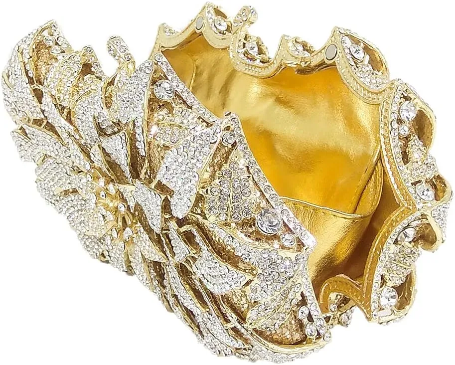Boutique De FGG Flower Rhinestones Clutch Evening Bags for Women Formal Party Crystal Clutch Purse Wedding Handbags,Mini
