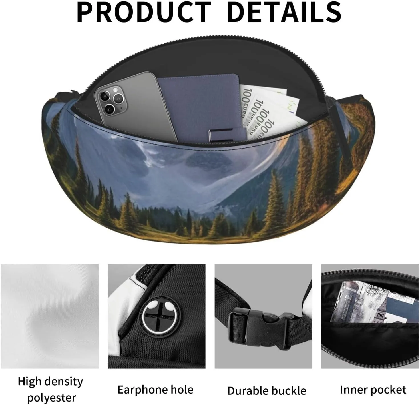 Casual Beautiful Mountains Printed Fanny Pack,Crossbody Fanny packs for women Men Waist Bag for Running Travel
