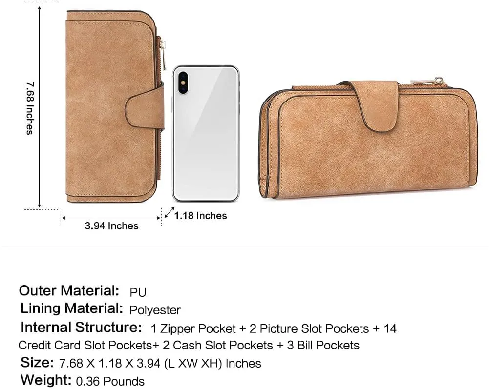 CLUCI Women Wallet Leather RFID Blocking Designer Trifold Card Holder Ladies Clutch with ID Window