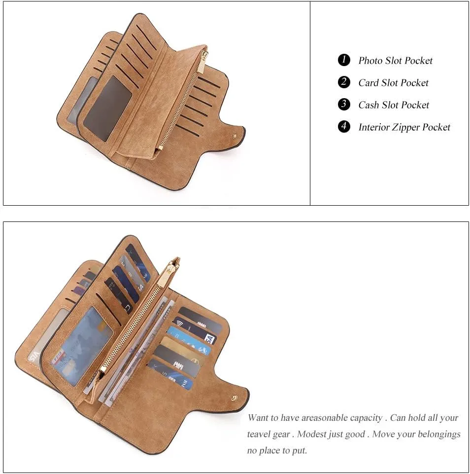 CLUCI Women Wallet Leather RFID Blocking Designer Trifold Card Holder Ladies Clutch with ID Window