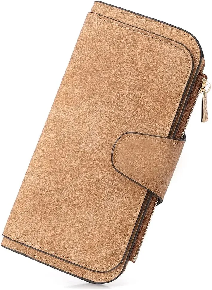 CLUCI Women Wallet Leather RFID Blocking Designer Trifold Card Holder Ladies Clutch with ID Window