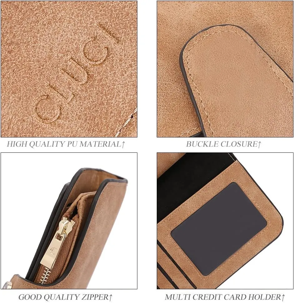 CLUCI Women Wallet Leather RFID Blocking Designer Trifold Card Holder Ladies Clutch with ID Window