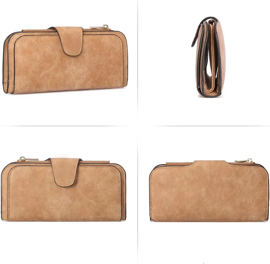 CLUCI Women Wallet Leather RFID Blocking Designer Trifold Card Holder Ladies Clutch with ID Window