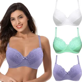 Curve Muse Plus Size Nursing Cotton Unlined Bra with Lace Trim-2 Or 3PK
