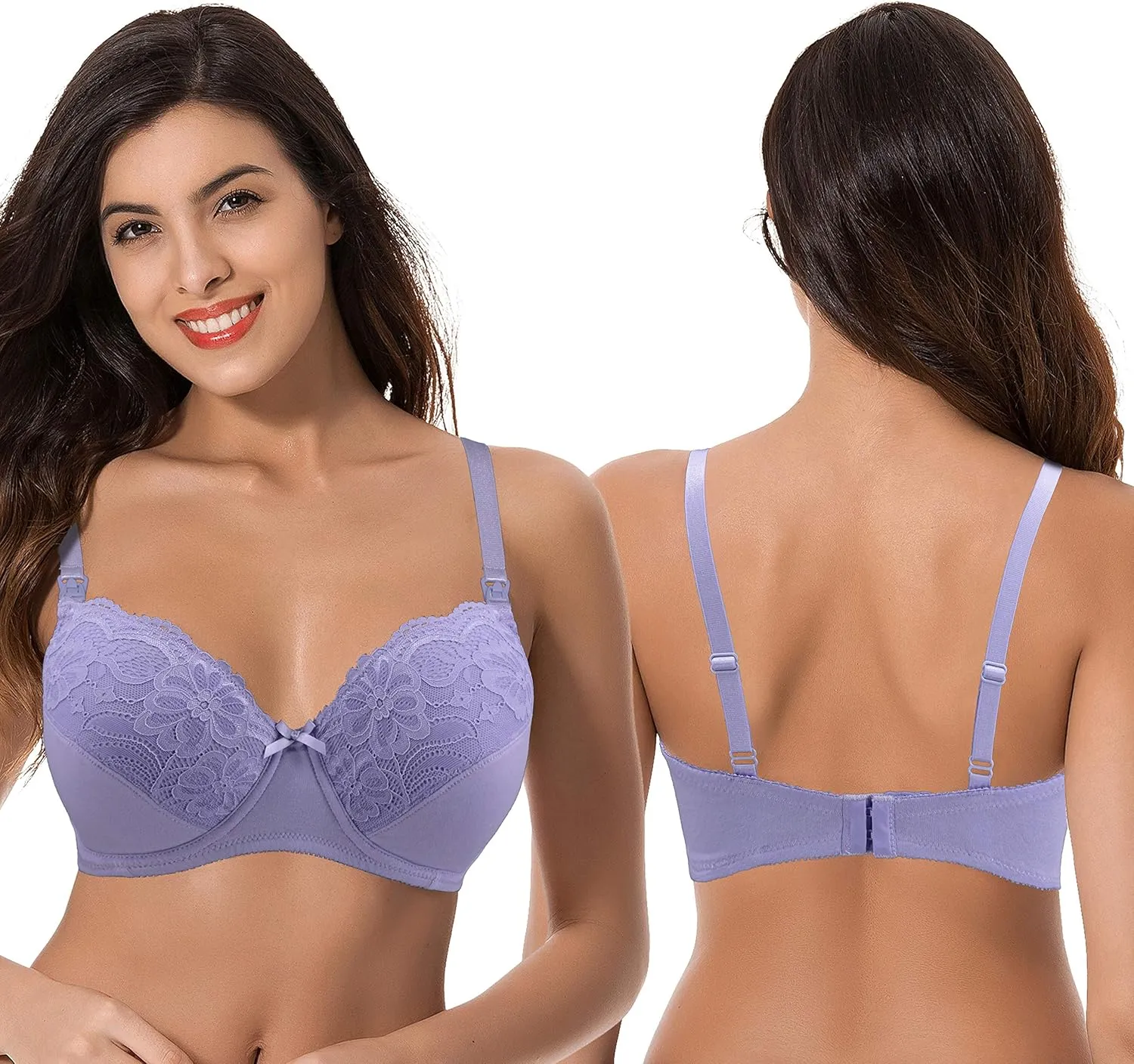 Curve Muse Plus Size Nursing Cotton Unlined Bra with Lace Trim-2 Or 3PK