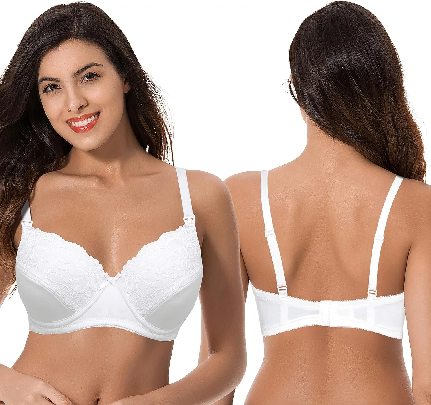 Curve Muse Plus Size Nursing Cotton Unlined Bra with Lace Trim-2 Or 3PK