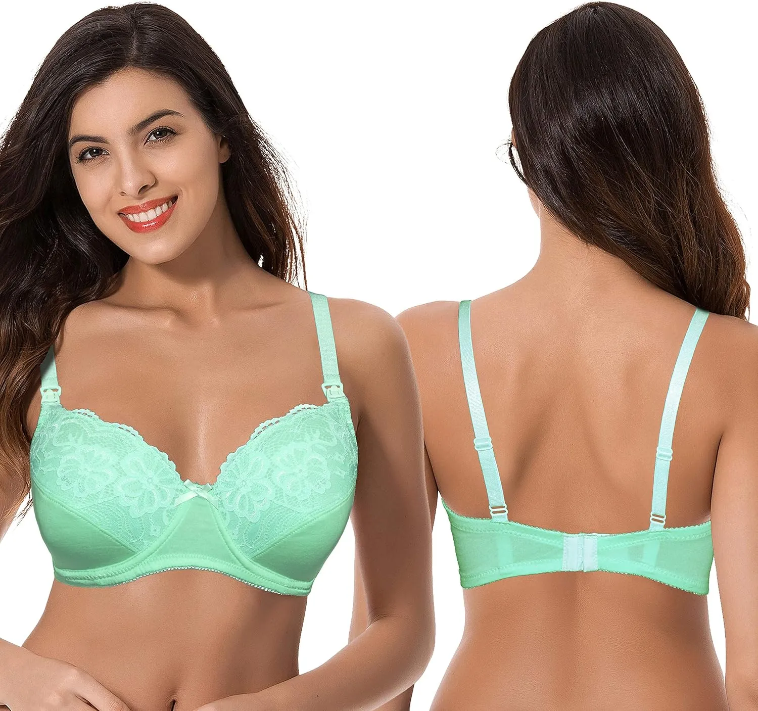 Curve Muse Plus Size Nursing Cotton Unlined Bra with Lace Trim-2 Or 3PK