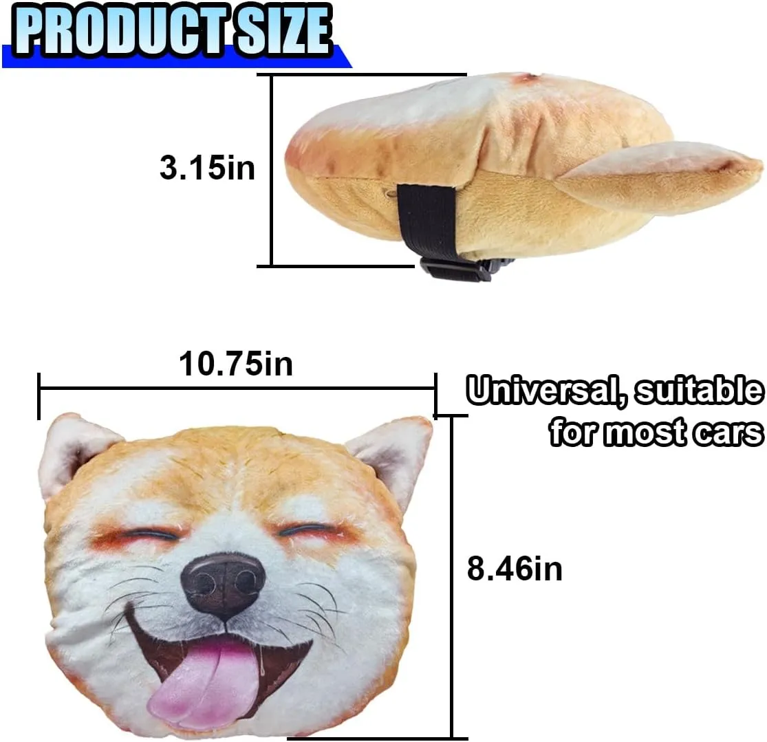Cute Shiba Inu Dog Car Headrest Pillow- Memory Foam Car Neck Pillow Auto Seat Cushion of Headrests for Pain Pressure Relief- Cartoon Neck Support Cushion with Adjustable Strap for Most Cars(Shiba Inu)