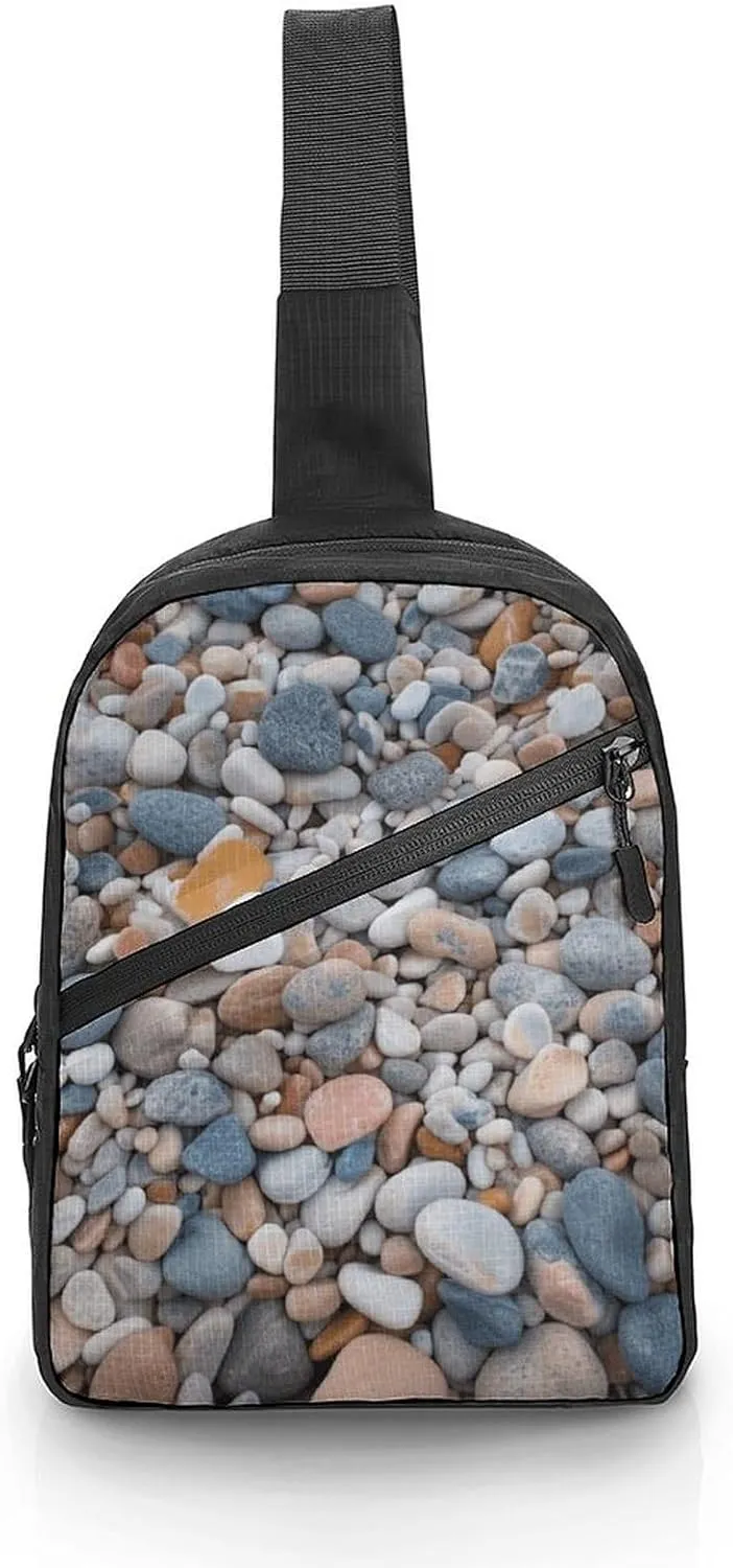 Folder Sling Bags Beach Colored Pebbles Chest Bag for Men Women Shoulder Bag for Travel Sport Chest Pack