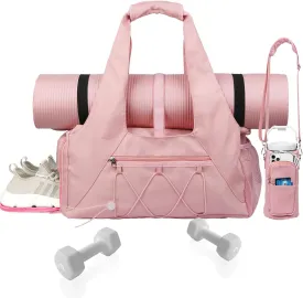 Gym Bag for Womens,Yoga Mat Bag with Shoes Compartment Water Bottle Carrier Multi-Functional Bags Ideal for Travel, Gym, Sports, Weekender