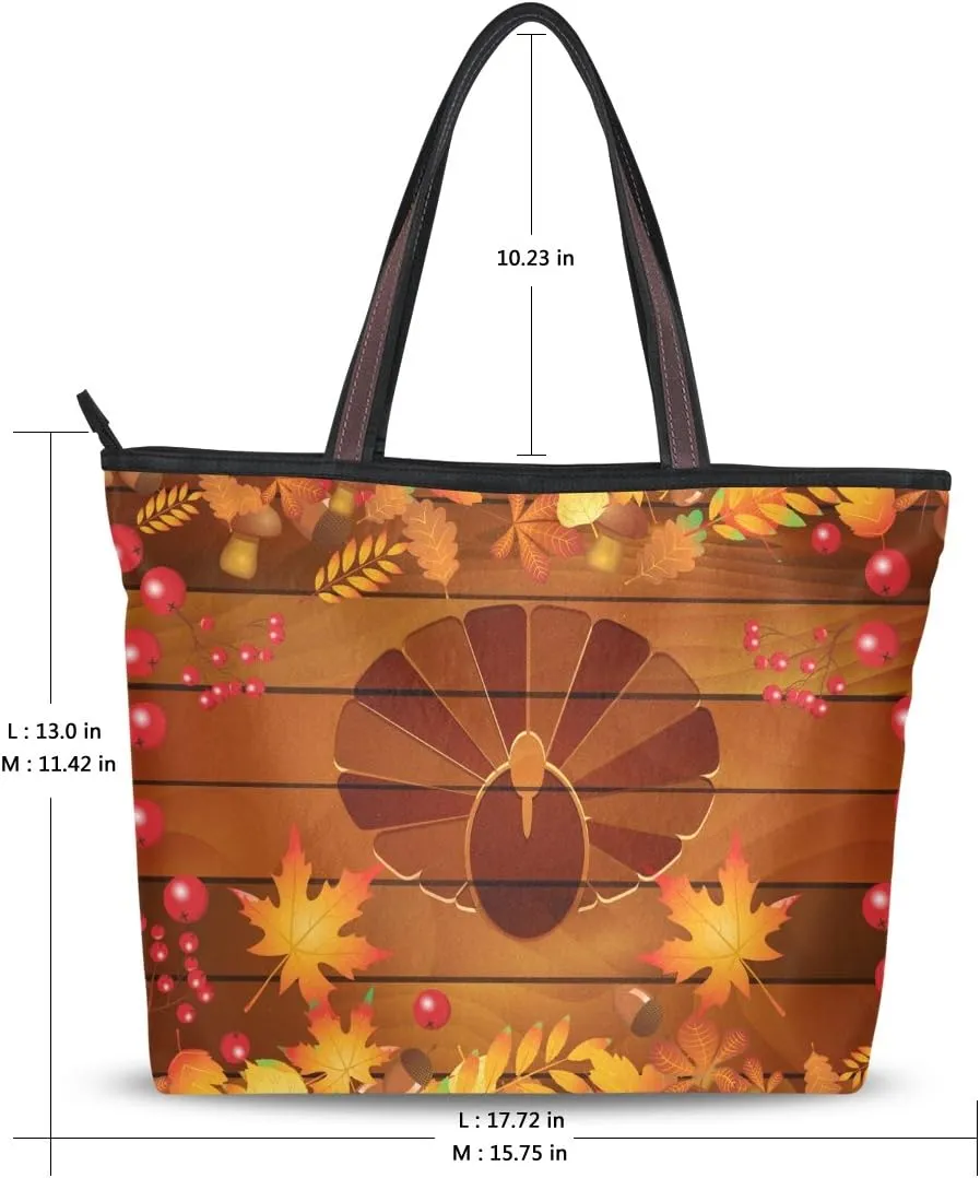 JSTEL Women Large Tote Top Handle Shoulder Bags Thanksgiving Leaves Acorns Patern Ladies Handbag