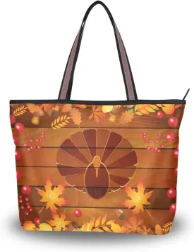 JSTEL Women Large Tote Top Handle Shoulder Bags Thanksgiving Leaves Acorns Patern Ladies Handbag