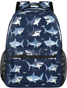 Kids School Backpack Funny Sea Sharks Animal Large Bookbag for Elementary Students Boys Girls Lightweight Travel Casual Daypack Water Resistant Outdoor Hiking Sport Rucksack