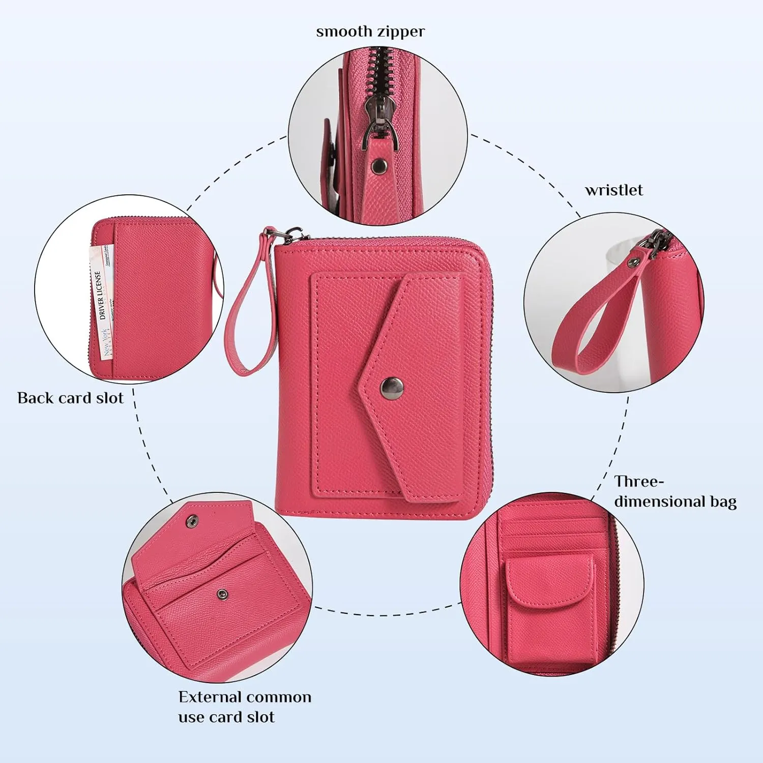 Leather Small RFID Blocking Bifold Zipper Around Wallets With ID Window Wristlet Coin Pocket For Women