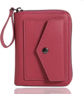Leather Small RFID Blocking Bifold Zipper Around Wallets With ID Window Wristlet Coin Pocket For Women