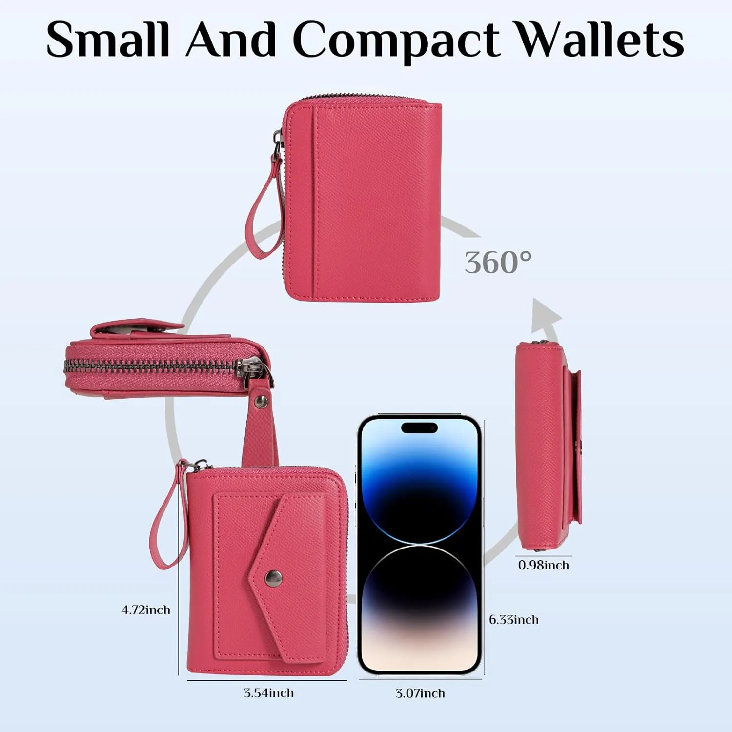 Leather Small RFID Blocking Bifold Zipper Around Wallets With ID Window Wristlet Coin Pocket For Women