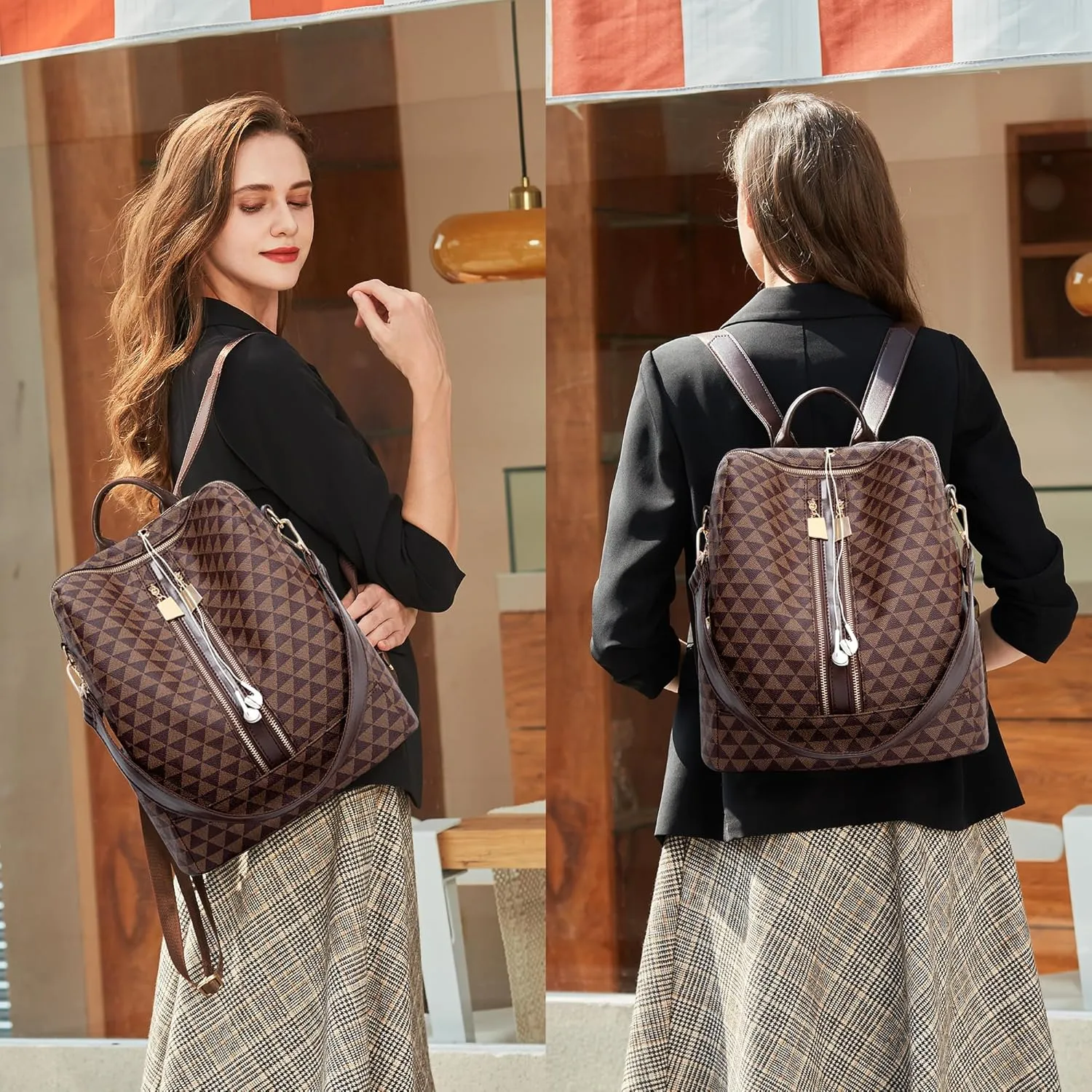 Makes Backpack Purse for Women PU Leather Travel Satchel Handbag Convertible Design Bag with Purse 2 Piece 12 Inch