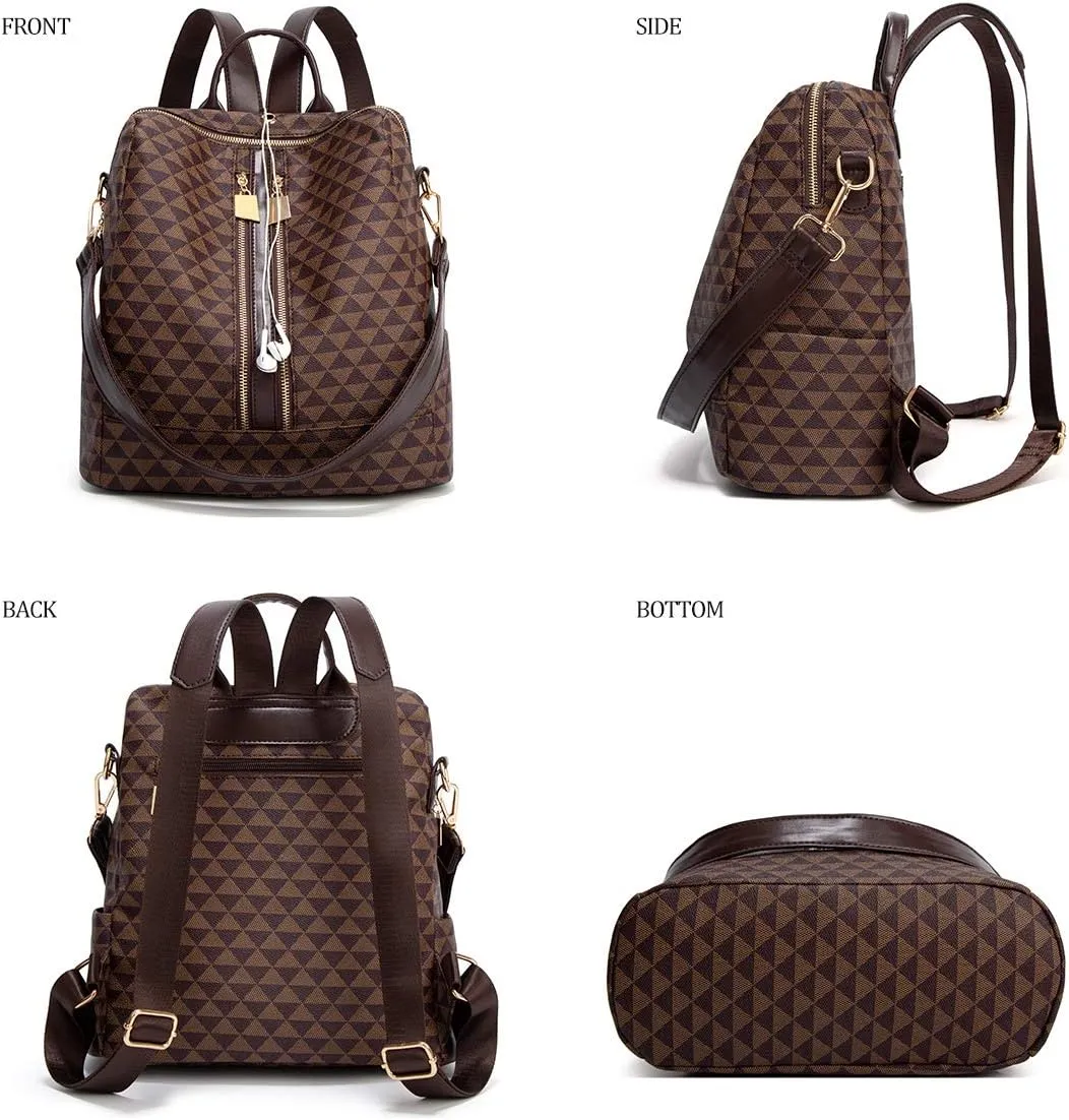 Makes Backpack Purse for Women PU Leather Travel Satchel Handbag Convertible Design Bag with Purse 2 Piece 12 Inch