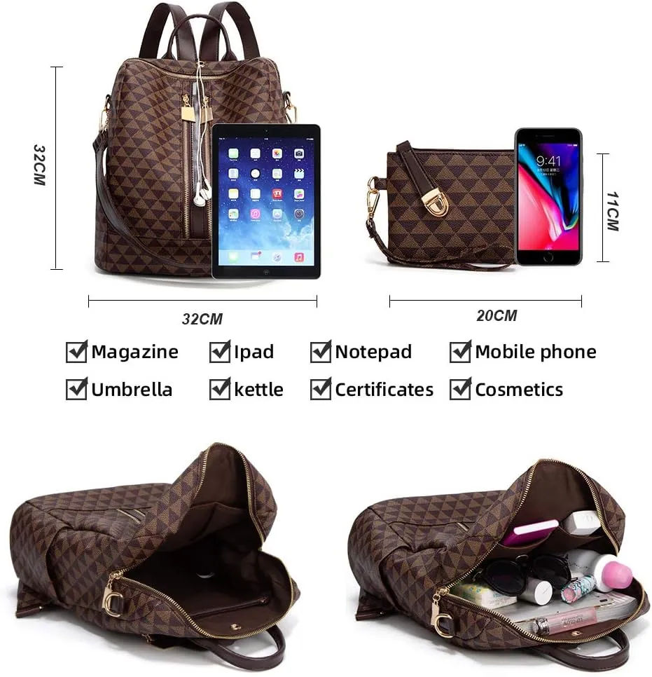 Makes Backpack Purse for Women PU Leather Travel Satchel Handbag Convertible Design Bag with Purse 2 Piece 12 Inch