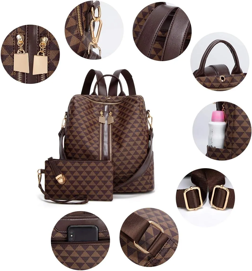 Makes Backpack Purse for Women PU Leather Travel Satchel Handbag Convertible Design Bag with Purse 2 Piece 12 Inch