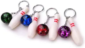 Mini Bowling Ball & Pin Pendant Keychain Mental Hangbag Sport - 4 pack