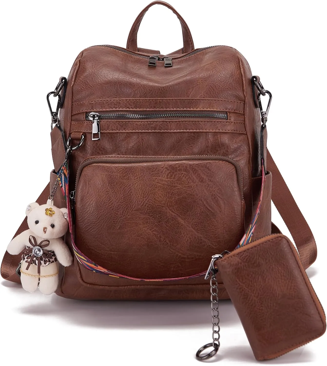 Qiyuer Women's Fashion PU Leather Backpack Purse for Women Designer Ladies Travel Convertible Shoulder Bag Brown