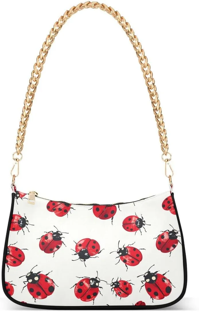 Red Ladybird Cute Tote Bag Shoulder Bag Hobo Handbag for Women Ladies Mini Clutch Purse with Zipper Closure