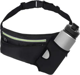 Running Belt Sport Waist Pack with Water Bottle Holder Fanny Pack Reflective Stripes Cellphone Storage Earphone hole for Dog walker Hiking Travel with 2 zipped pockets