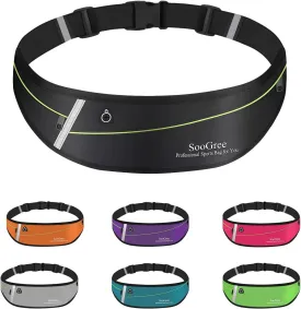 Slim Running Belt Fanny Packs for Women Men,Water Bottle Holder Hydration Fanny Pouch,Waterproof Sport Waist Pack with Reflective Strip,Runner Belt Bag for Running Cycling Camping Gym (Black)