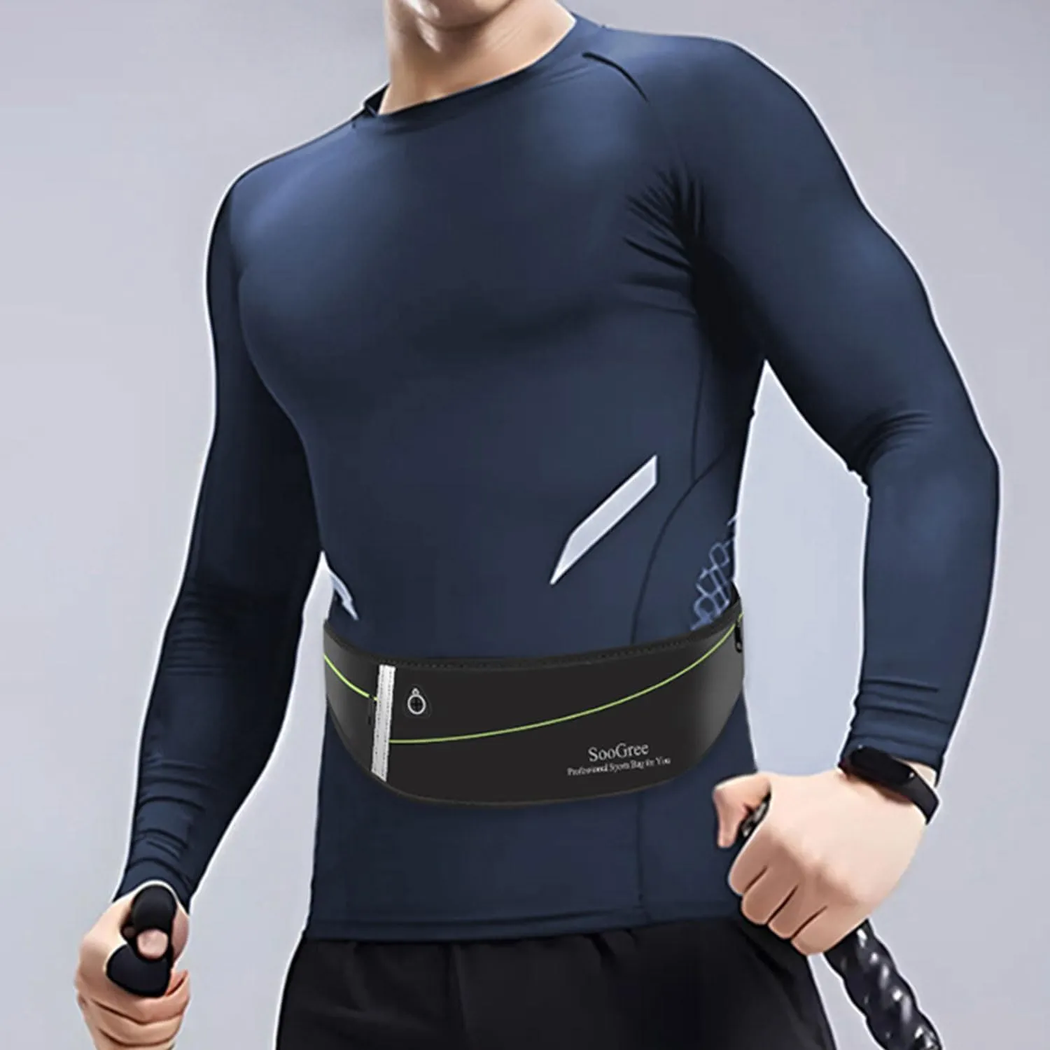 Slim Running Belt Fanny Packs for Women Men,Water Bottle Holder Hydration Fanny Pouch,Waterproof Sport Waist Pack with Reflective Strip,Runner Belt Bag for Running Cycling Camping Gym (Black)
